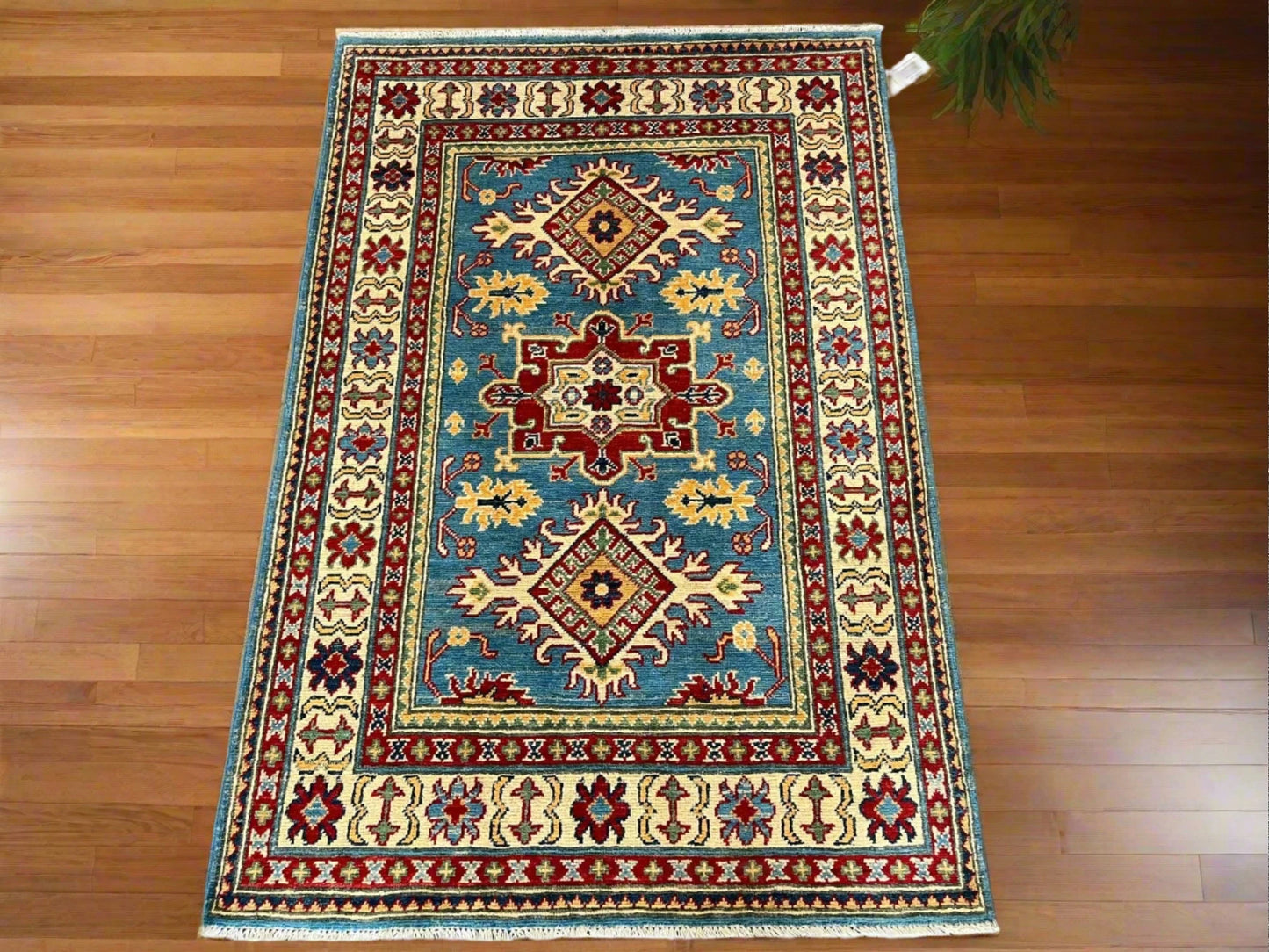 Kazak Light Blue 3X5 Handmade Wool Rug # 12998