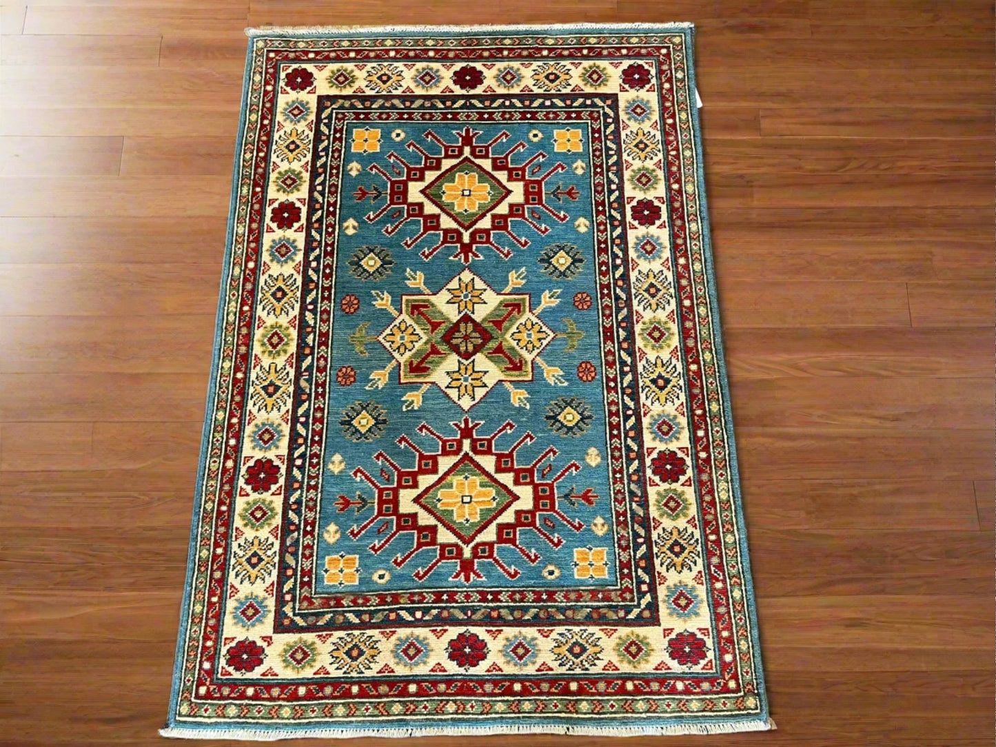 Kazak Light Blue 3X5 Handmade Wool Rug # 12997