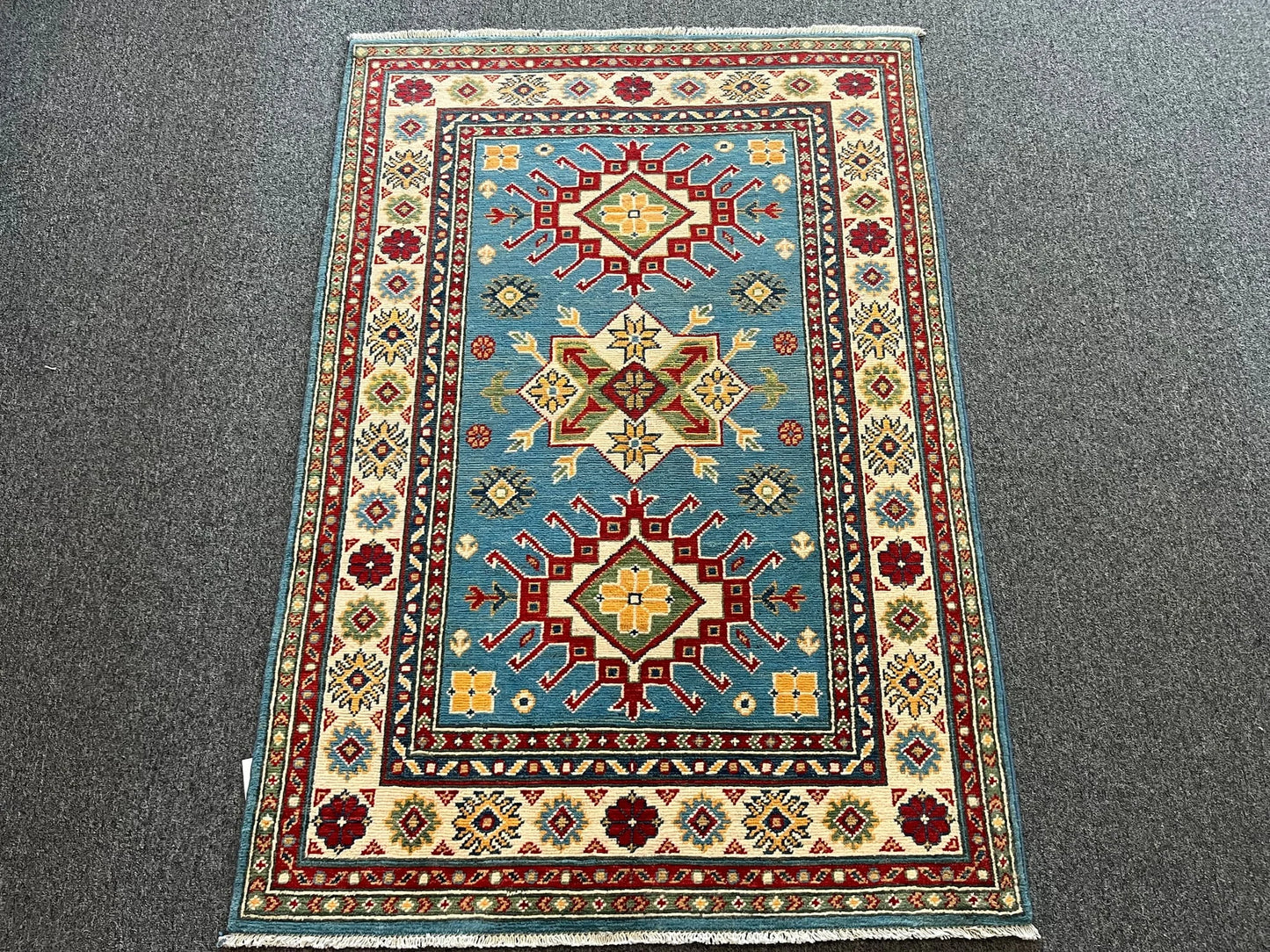 Kazak Light Blue 3X5 Handmade Wool Rug # 12997