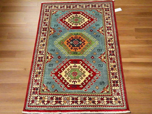 Kazak Light Blue 3X5 Handmade Wool Rug # 13016