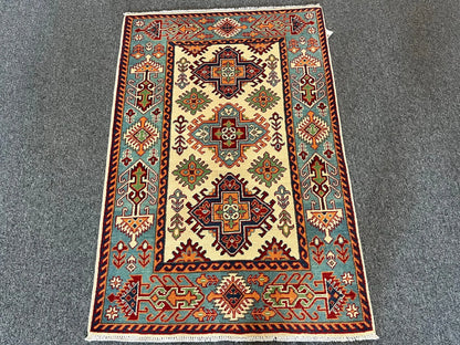 Kazak Geometric 3X5 Handmade Wool Rug # 13012