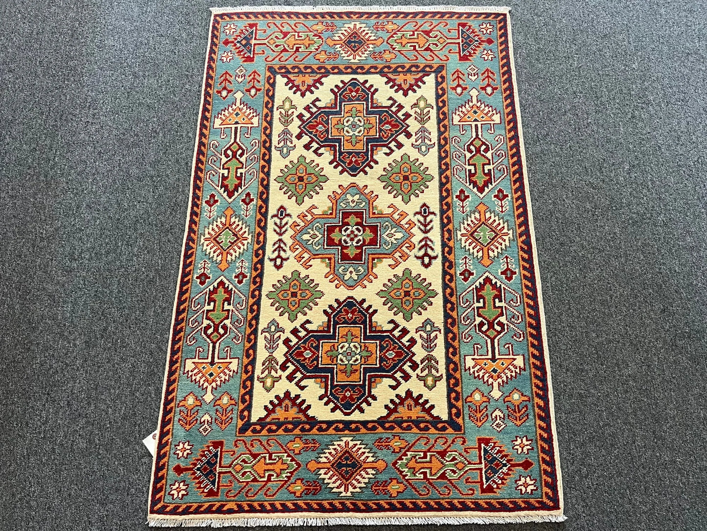 Kazak Geometric 3X5 Handmade Wool Rug # 13012