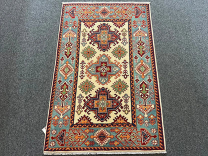 Kazak Geometric 3X5 Handmade Wool Rug # 13012