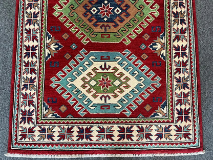 Kazak Geometric 3X5 Handmade Wool Rug # 13013