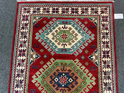 Kazak Geometric 3X5 Handmade Wool Rug # 13013