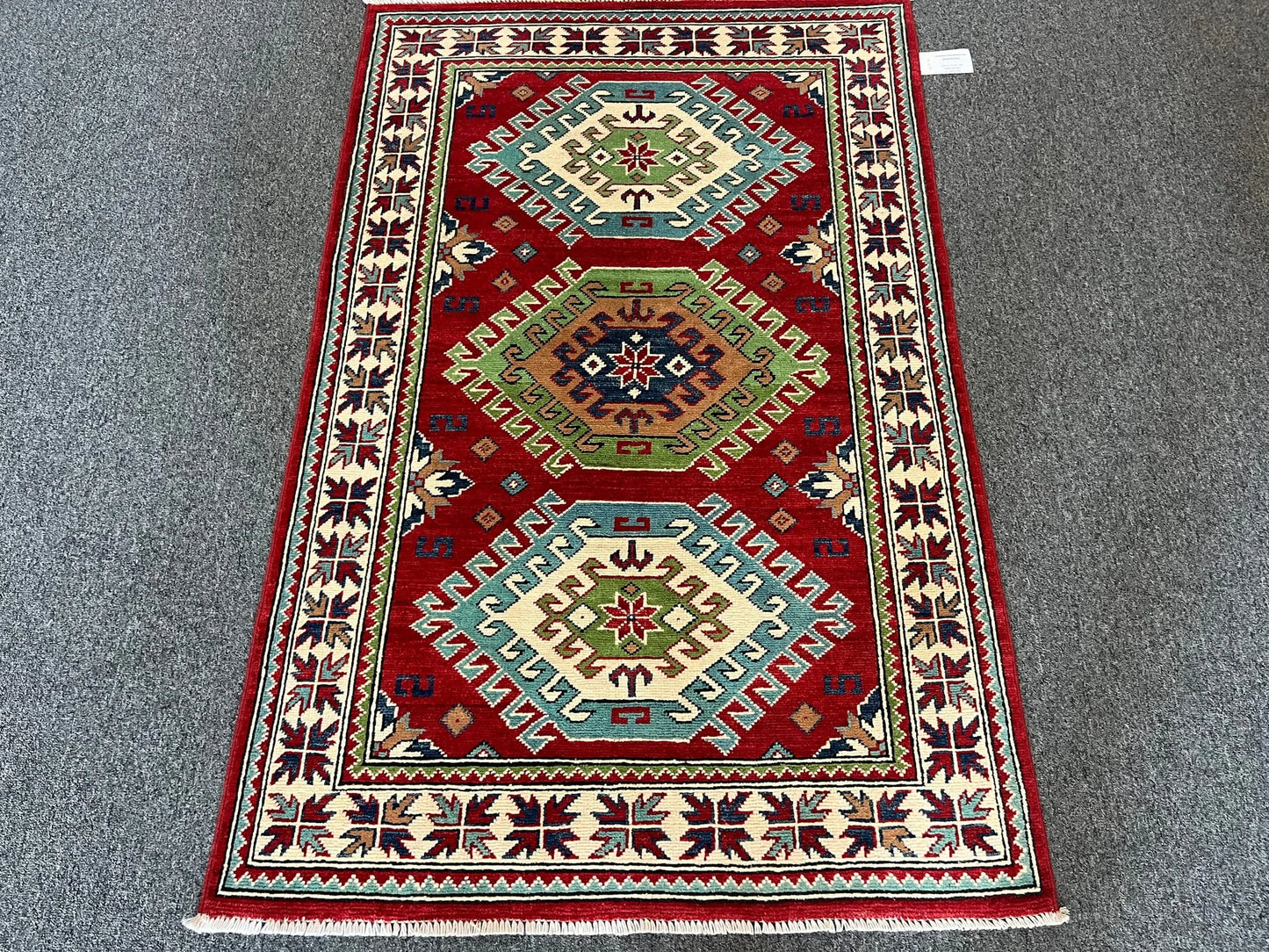 Kazak Geometric 3X5 Handmade Wool Rug # 13013