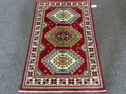 Kazak Geometric 3X5 Handmade Wool Rug # 13013