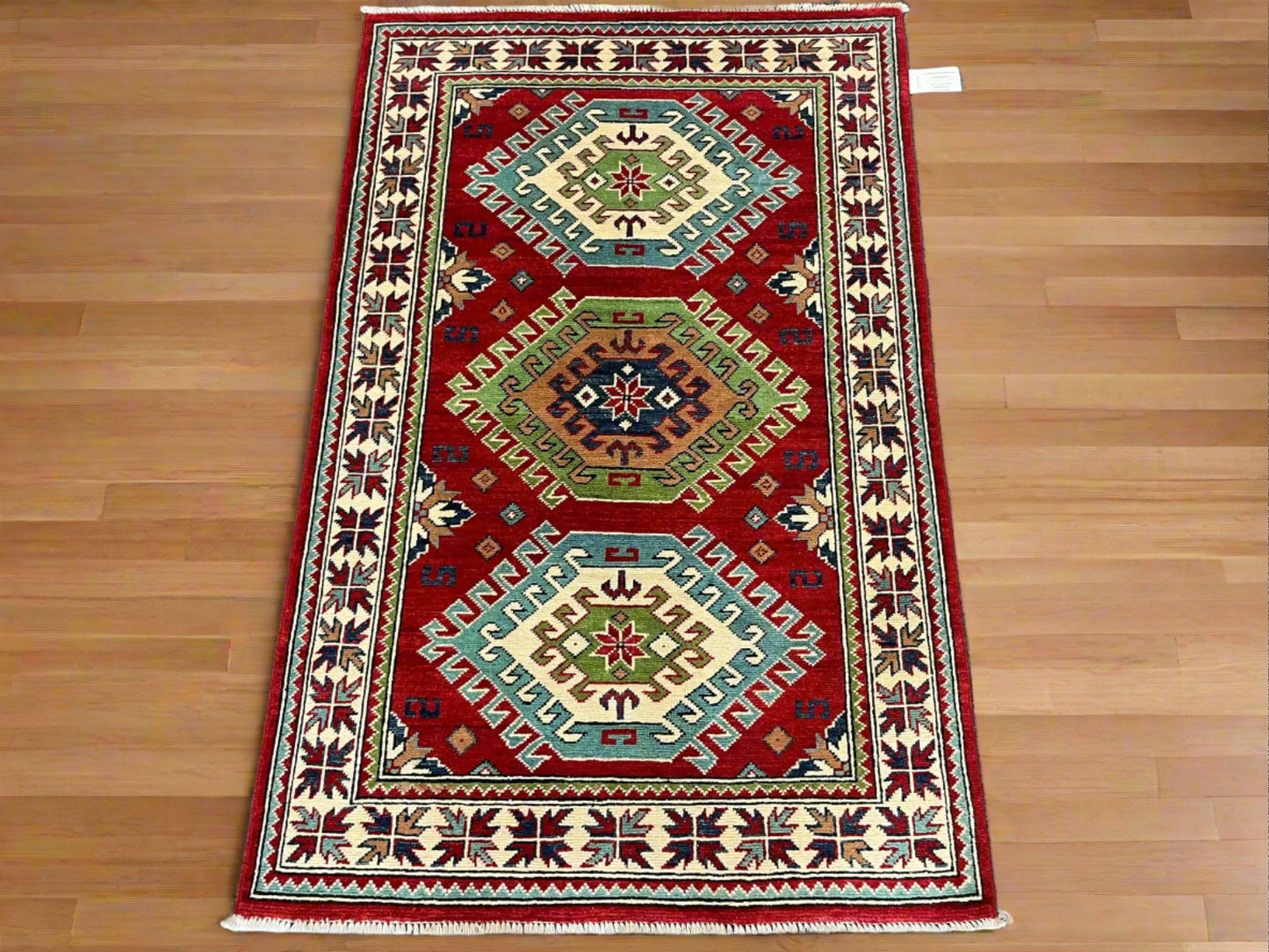 Kazak Geometric 3X5 Handmade Wool Rug # 13013