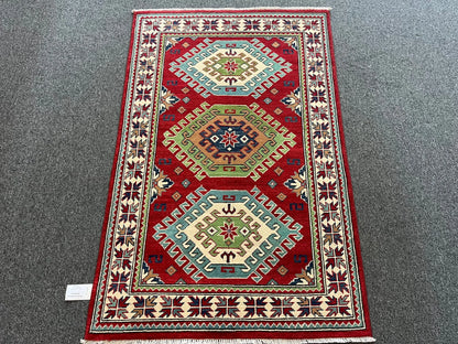 Kazak Geometric 3X5 Handmade Wool Rug # 13013