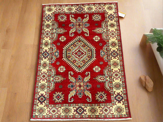 Kazak Red & Blue 3X5 Handmade Wool Rug # 13014