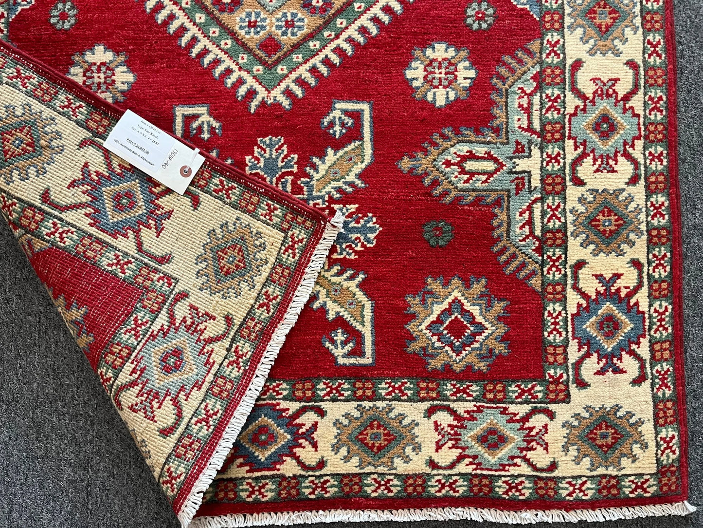 Kazak Red & Blue 3X5 Handmade Wool Rug # 13014