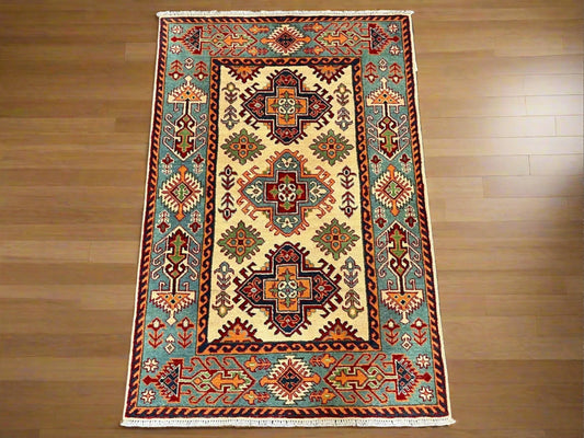 Kazak Beige 3X5 Handmade Wool Rug # 13010