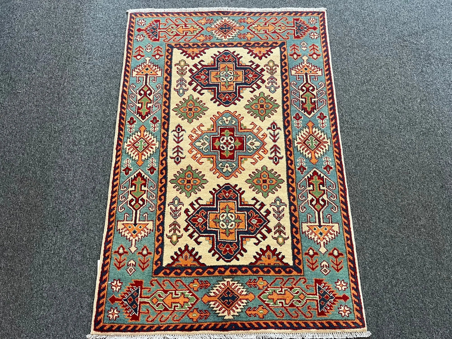 Kazak Beige 3X5 Handmade Wool Rug # 13010