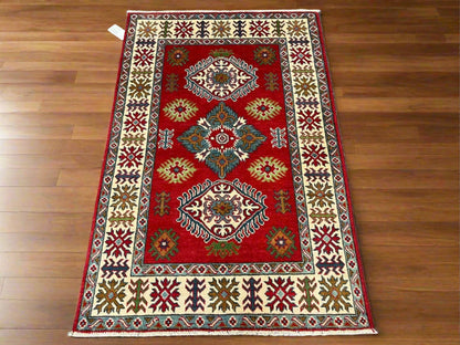 Kazak Geometric 3X5 Handmade Wool Rug # 13327