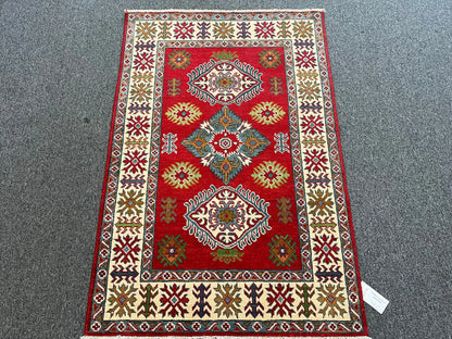 Kazak Geometric 3X5 Handmade Wool Rug # 13327