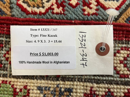 Kazak Red & Blue 3X5 Handmade Wool Rug # 13321
