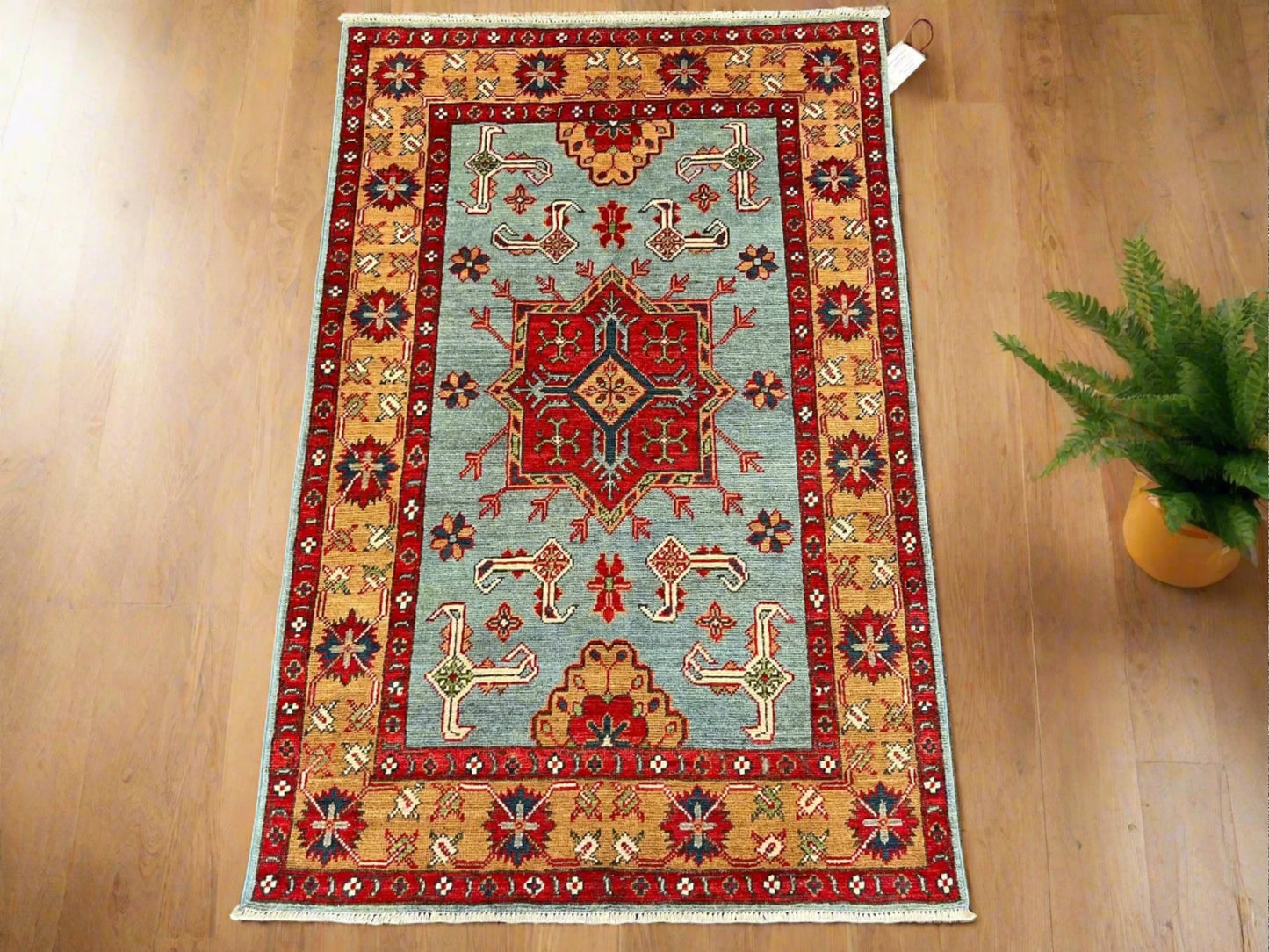 Kazak Geometric 3X5 Handmade Wool Rug # 13320