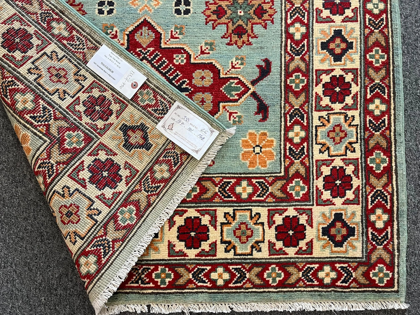 Kazak Light Blue 3X5 Handmade Wool Rug # 13324