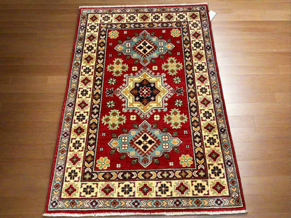 Kazak Red & Blue 3X5 Handmade Wool Rug # 13325