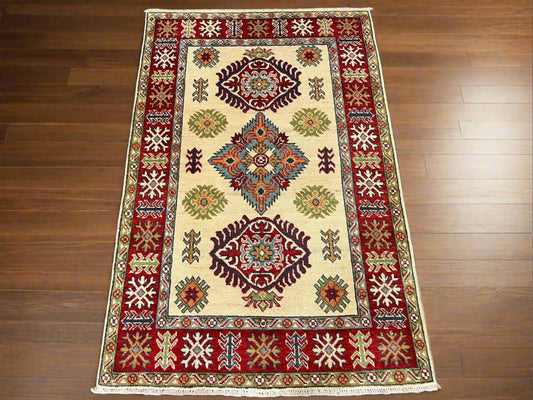 Kazak Geometric 3X5 Handmade Wool Rug # 13323