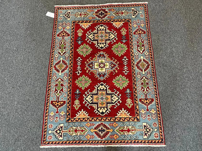 Kazak Red & Blue 3X5 Handmade Wool Rug # 13284