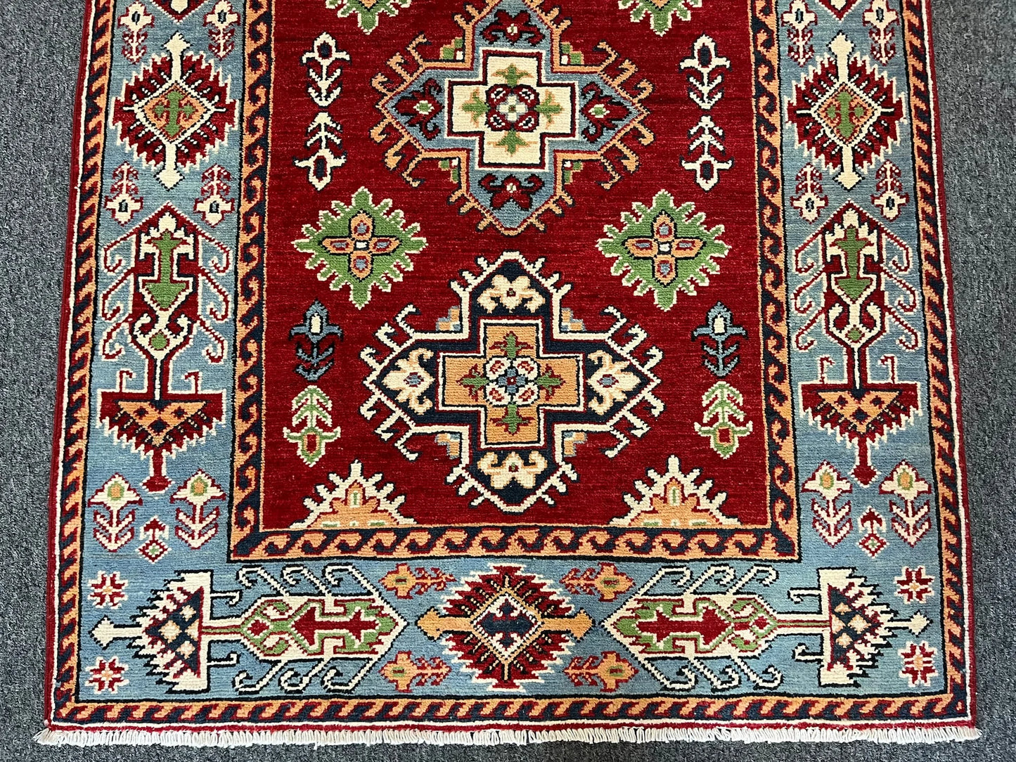 Kazak Red & Blue 3X5 Handmade Wool Rug # 13284