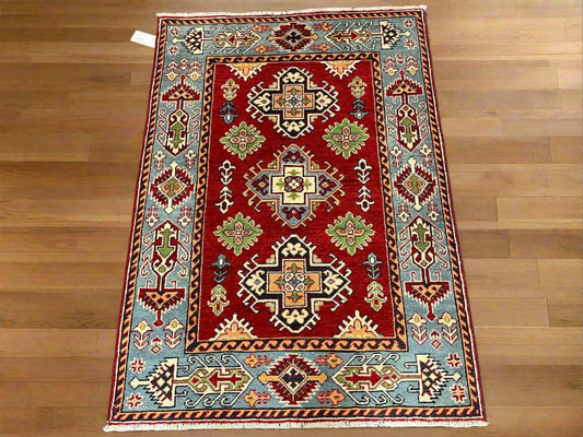 Kazak Red & Blue 3X5 Handmade Wool Rug # 13284