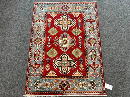 Kazak Red & Blue 3X5 Handmade Wool Rug # 13284