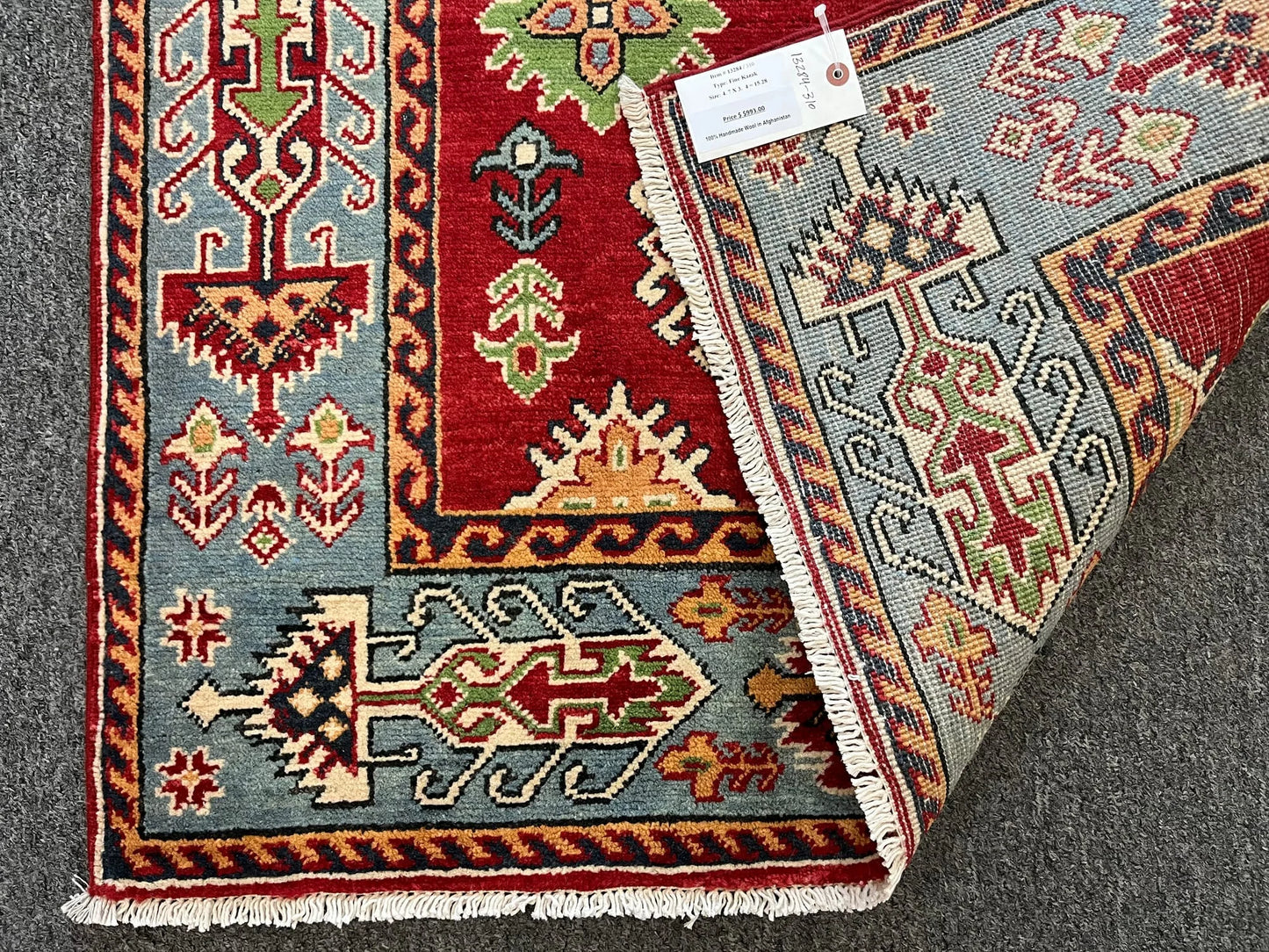 Kazak Red & Blue 3X5 Handmade Wool Rug # 13284