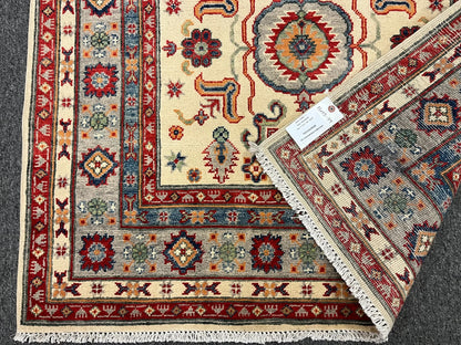 Kazak Beige Geometric 4X6 Handmade Wool Rug # 13053