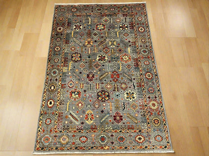 Silver Multicolor Mohall 4X6 Handmade Wool Rug # 13150