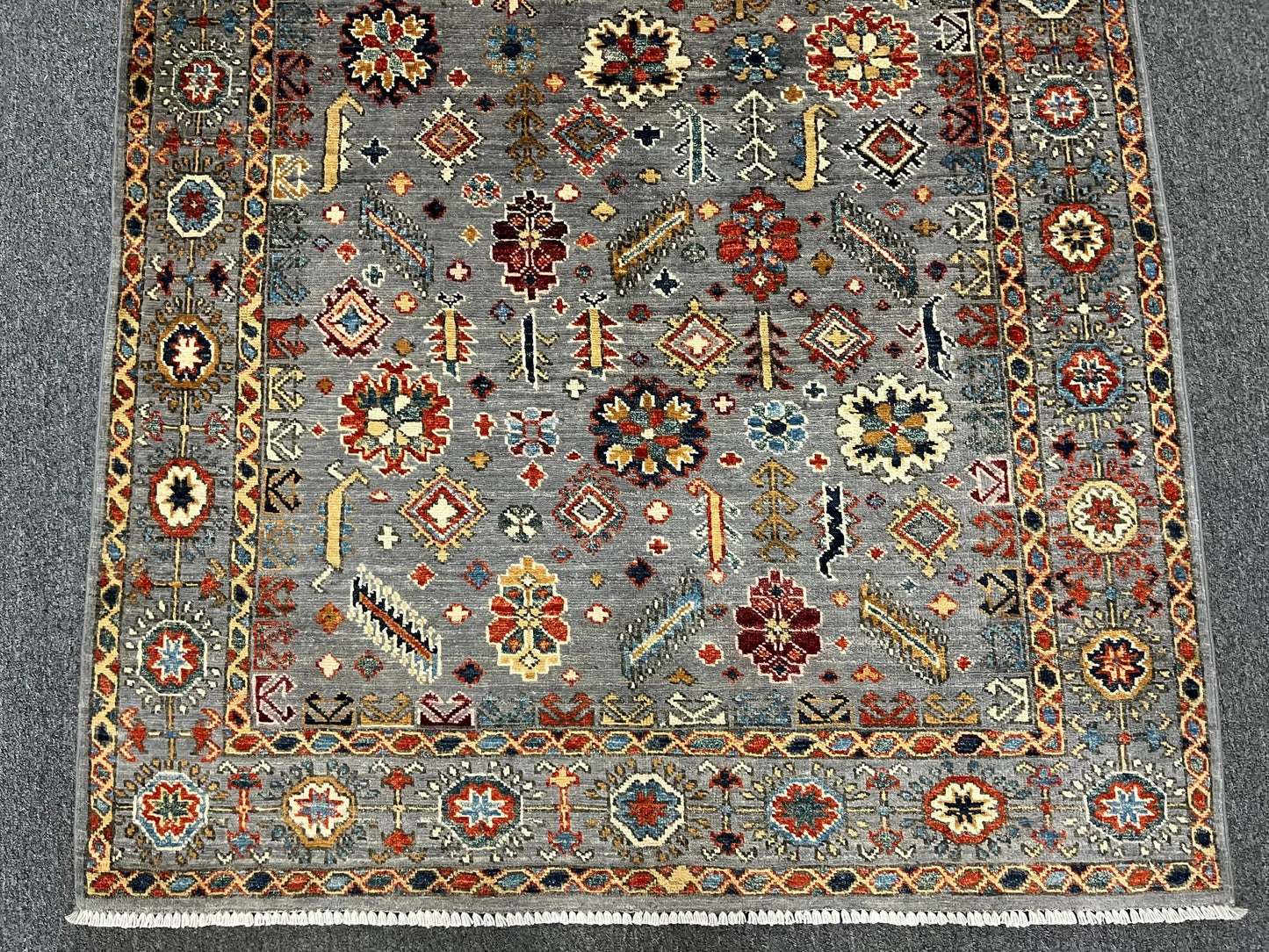 Silver Multicolor Mohall 4X6 Handmade Wool Rug # 13150