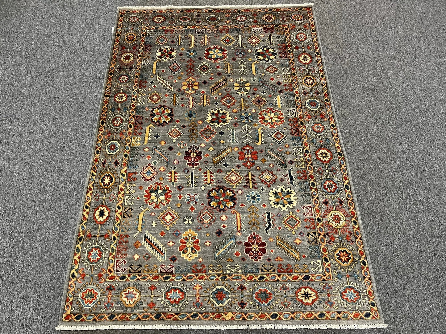 Silver Multicolor Mohall 4X6 Handmade Wool Rug # 13150