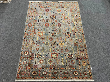 Silver Multicolor Mohall 4X6 Handmade Wool Rug # 13150