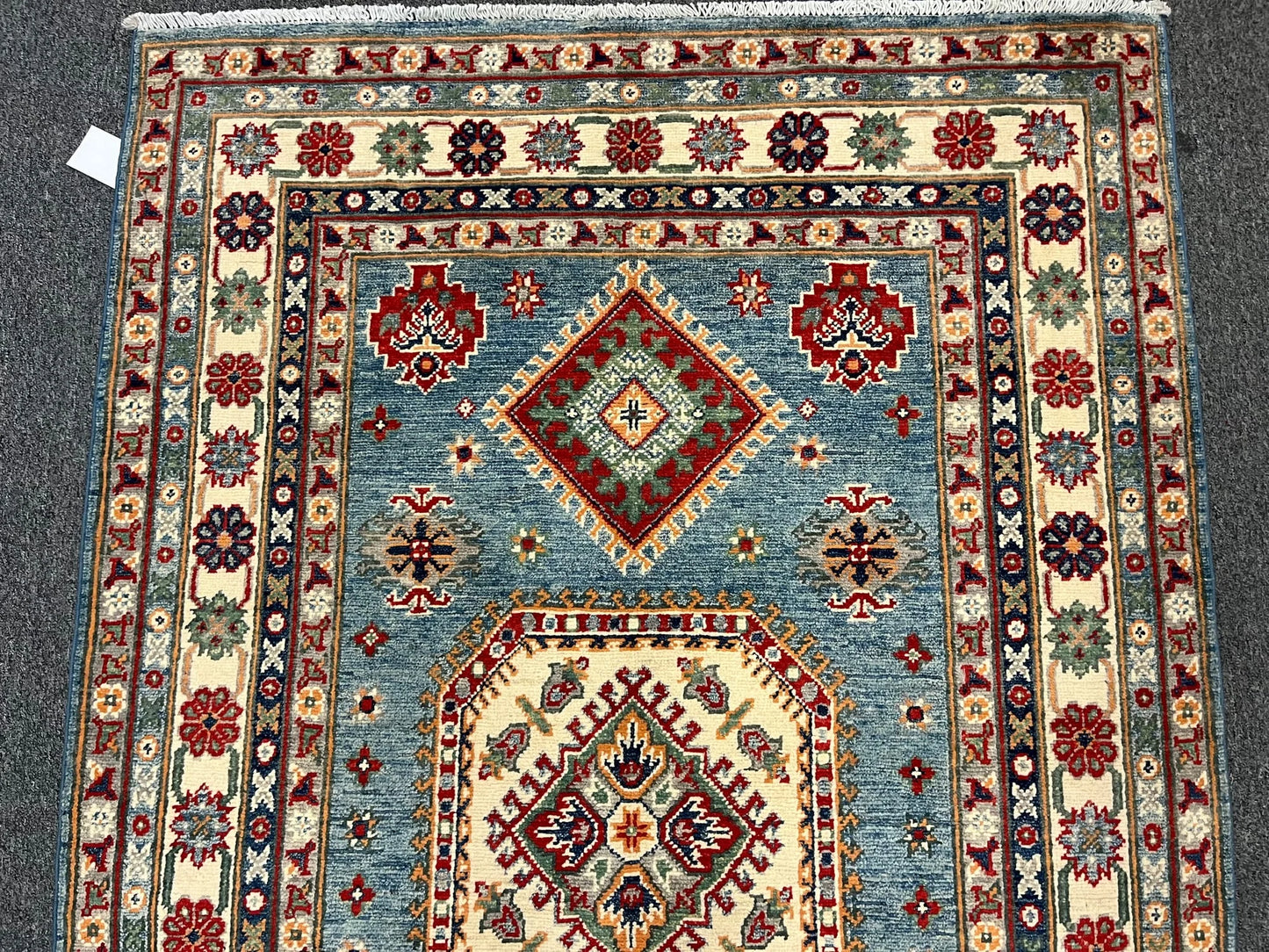 Kazak Light Blue Geometric 4X6 Handmade Wool Rug # 12985