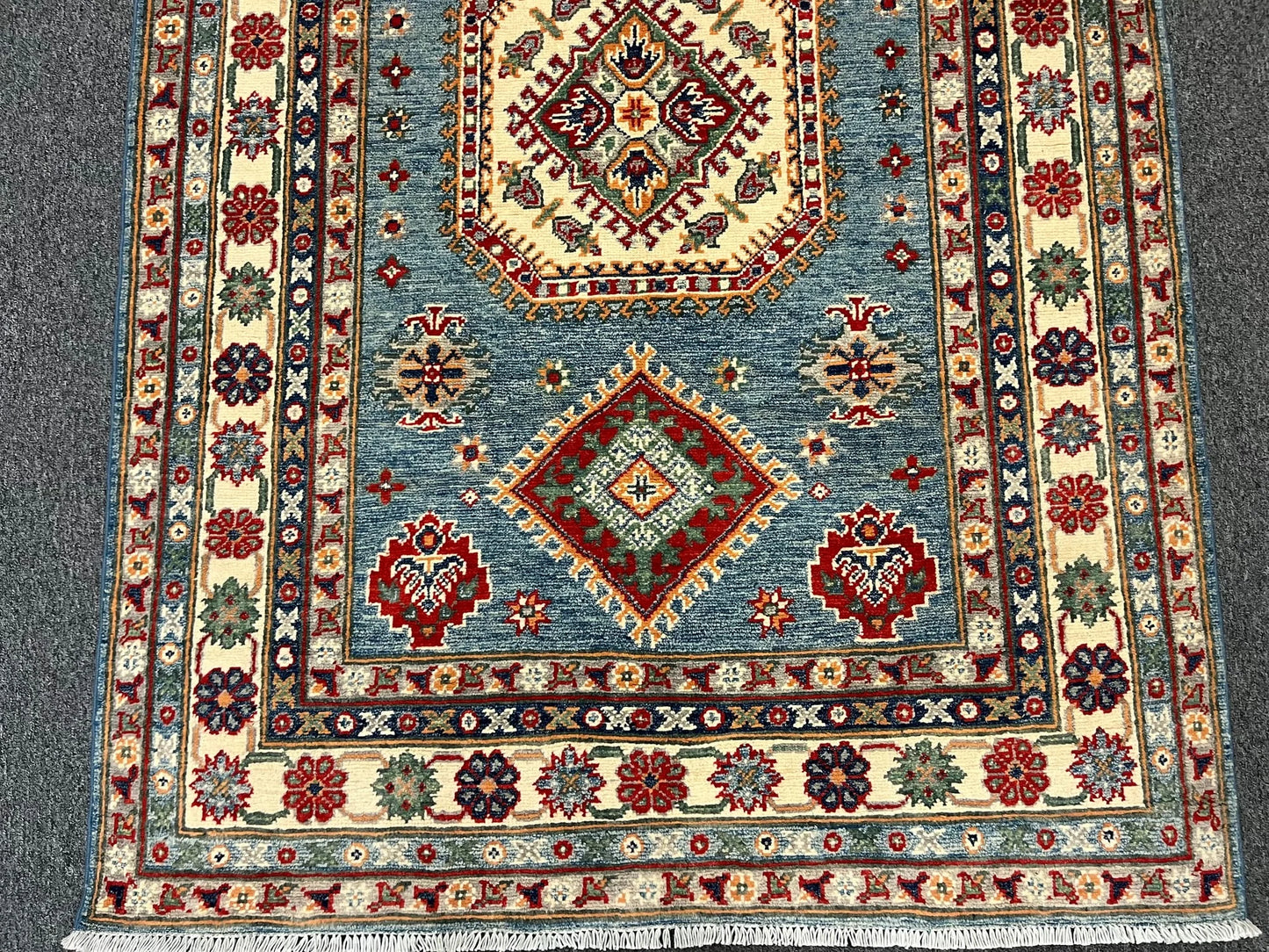 Kazak Light Blue Geometric 4X6 Handmade Wool Rug # 12985