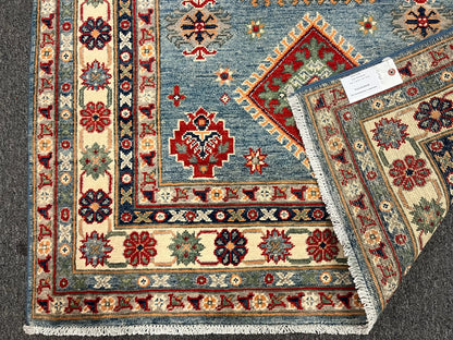 Kazak Light Blue Geometric 4X6 Handmade Wool Rug # 12985