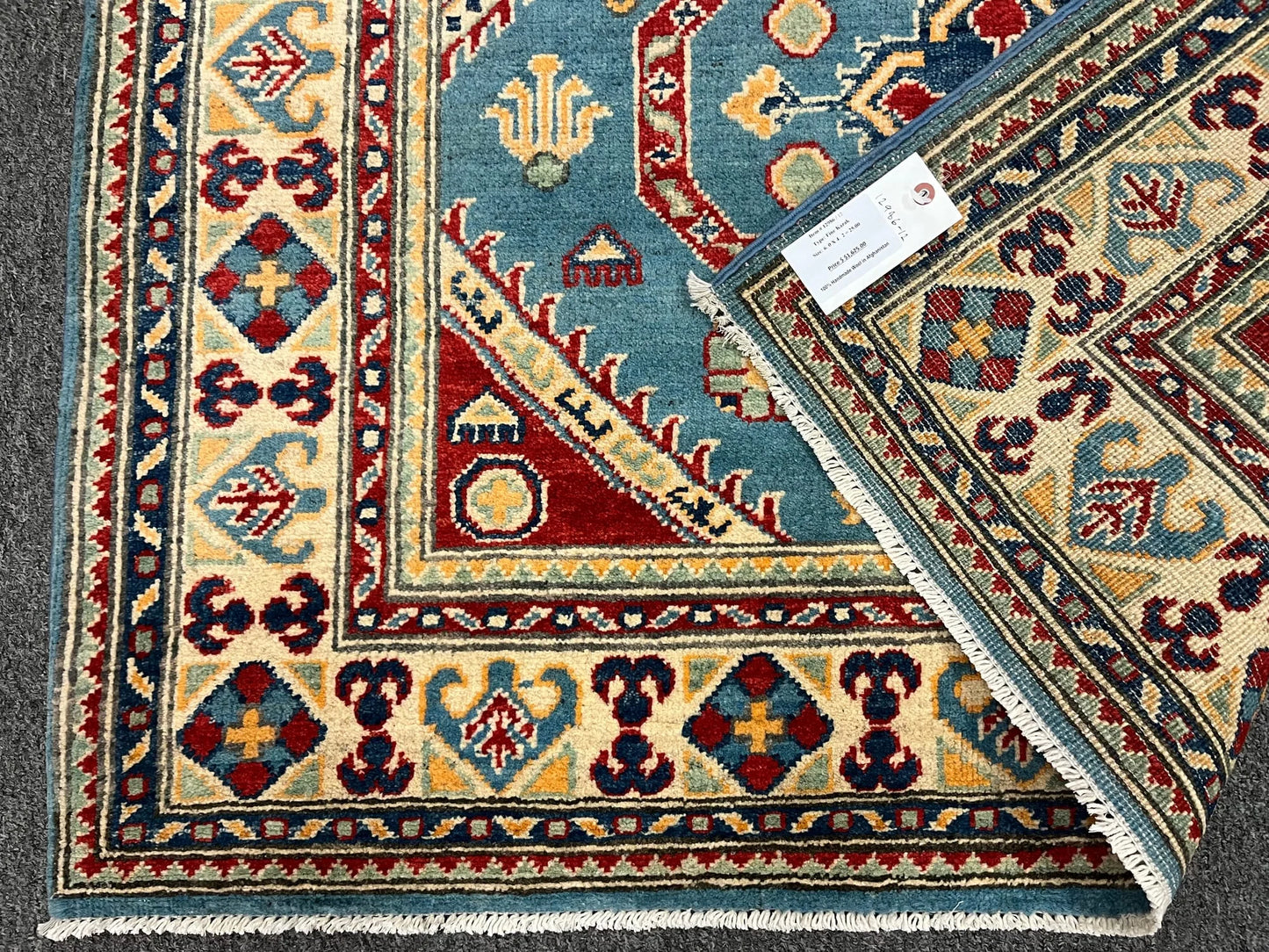 Kazak Light Blue Geometric 4X6 Handmade Wool Rug # 12986