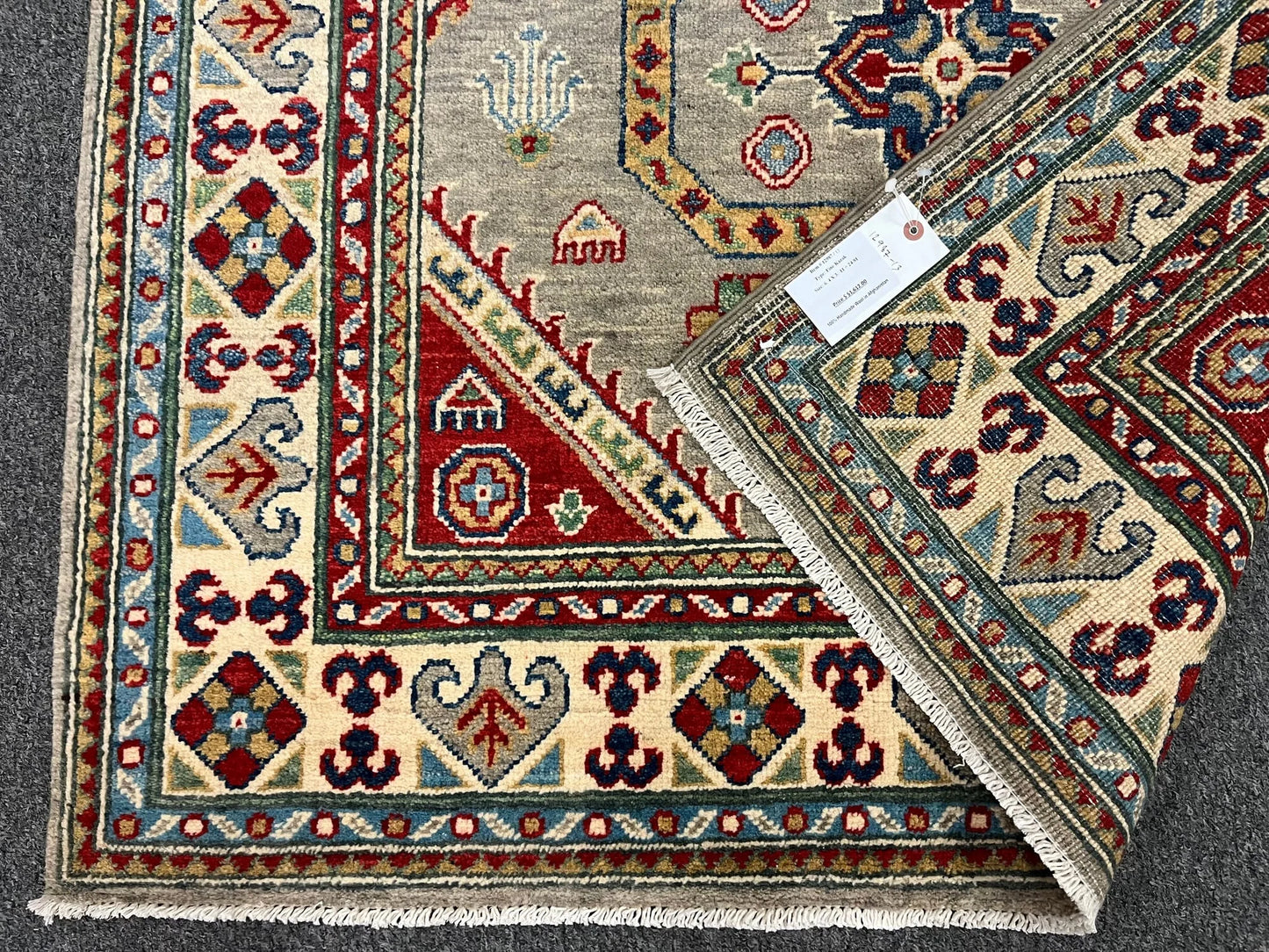 Kazak Gray/Brown Geometric 4X6 Handmade Wool Rug # 12987