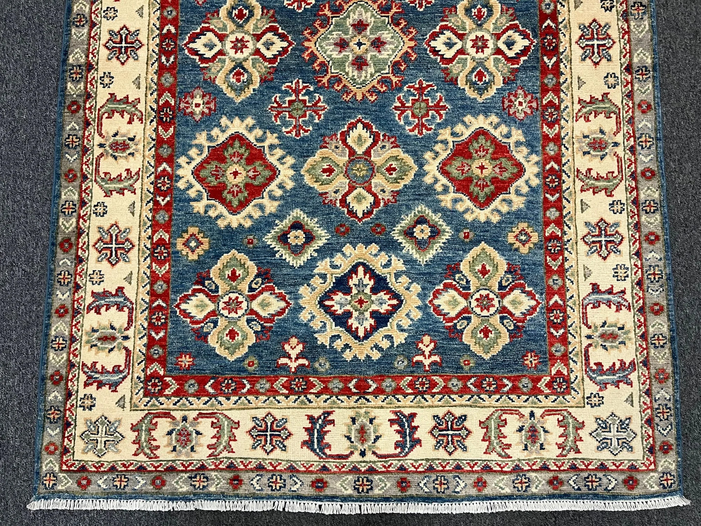 Kazak Light Blue Geometric 4X6 Handmade Wool Rug # 12988