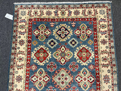 Kazak Light Blue Geometric 4X6 Handmade Wool Rug # 12988