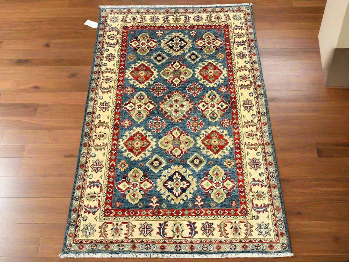 Kazak Light Blue Geometric 4X6 Handmade Wool Rug # 12988