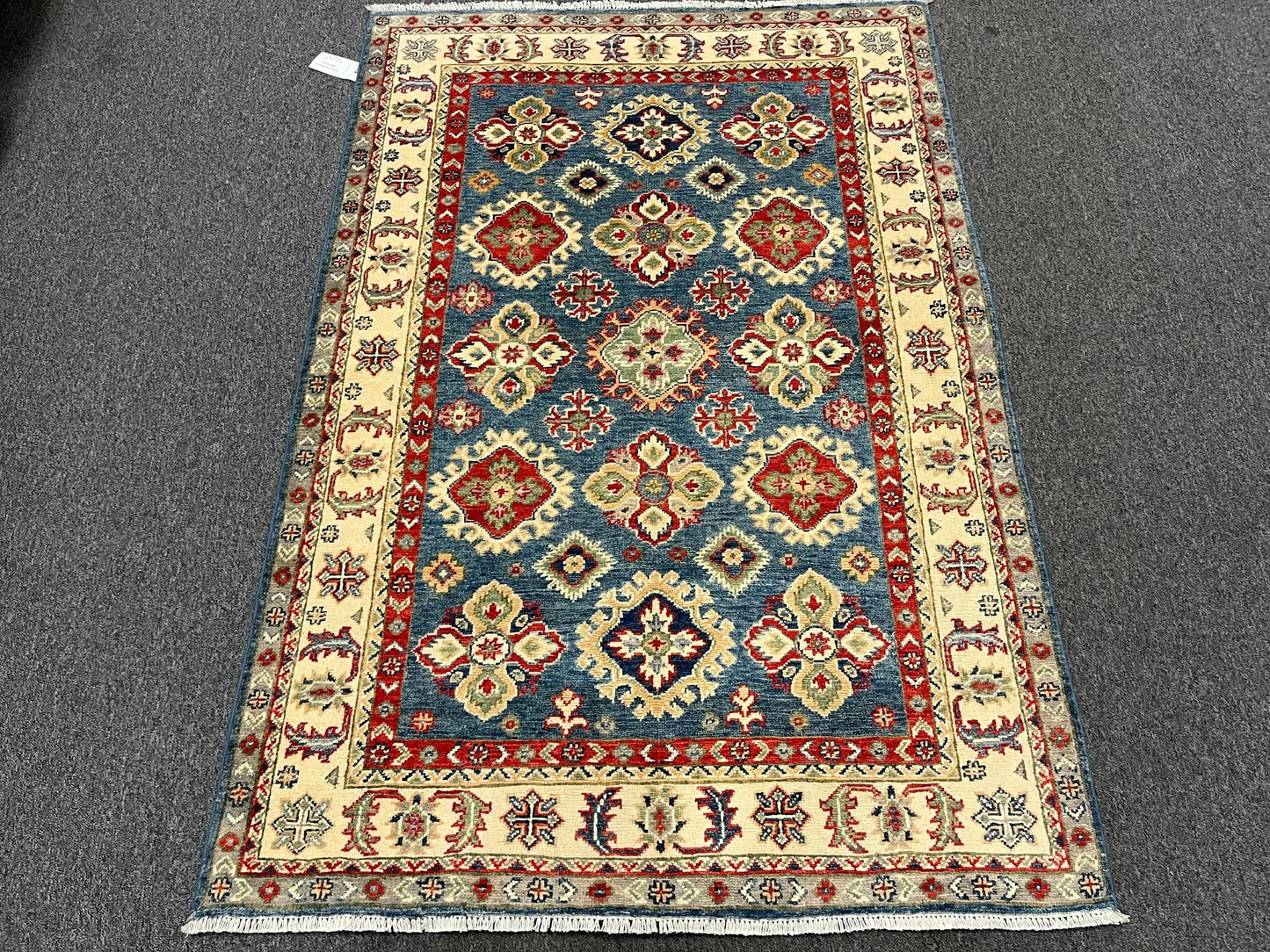 Kazak Light Blue Geometric 4X6 Handmade Wool Rug # 12988