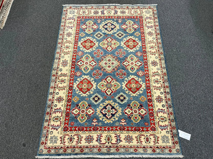 Kazak Light Blue Geometric 4X6 Handmade Wool Rug # 12988