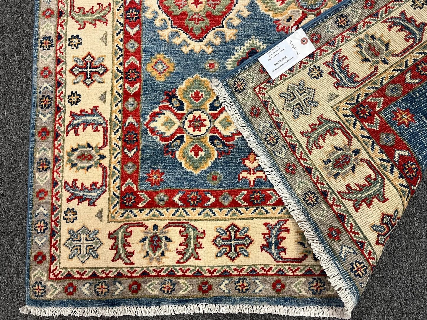 Kazak Light Blue Geometric 4X6 Handmade Wool Rug # 12988