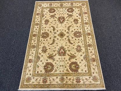 Ziegler Oushak Ivory/Gold 4X6 Handmade Wool Rug # 13248