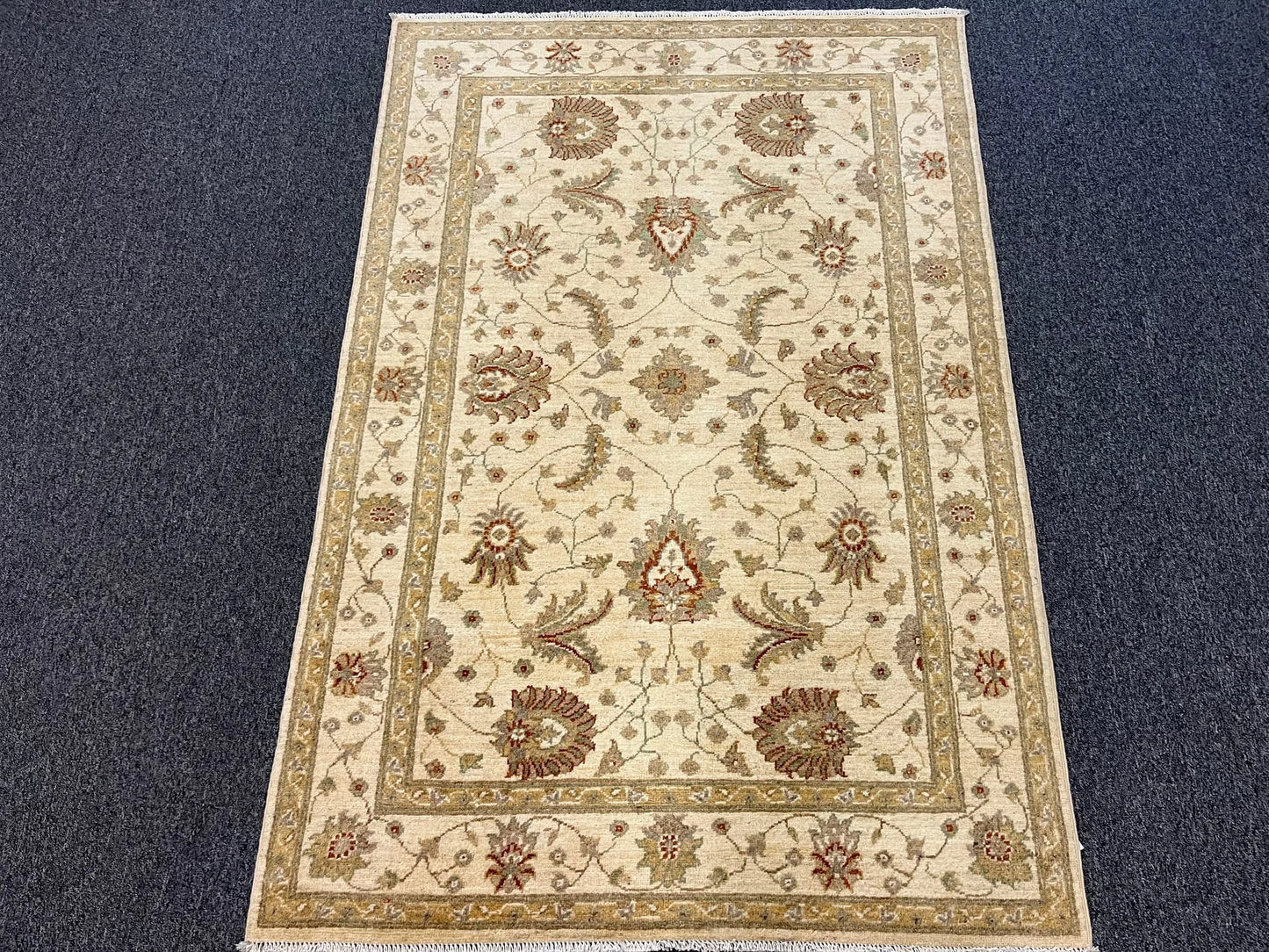 Ziegler Oushak Ivory/Gold 4X6 Handmade Wool Rug # 13248