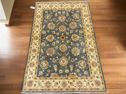 4X6 Ziegler Oushak Blue/Gray Gold Handmade Wool Rug # 13247