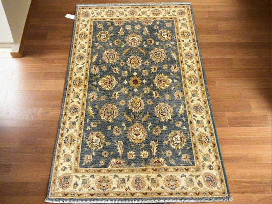 4X6 Ziegler Oushak Blue/Gray Gold Handmade Wool Rug # 13247