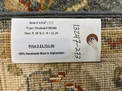 4X6 Ziegler Oushak Blue/Gray Gold Handmade Wool Rug # 13247